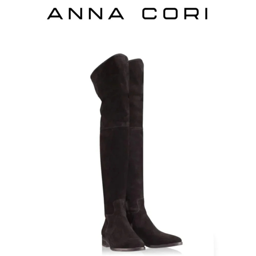 ANNA CORI Crosta Negru black suede over the knee designer luxury boots Wmn's 7.5